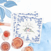 ハッピーバースデーブルーホワイト花模様ナプキンス スタンダードカクテルナプキン