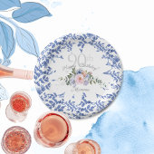 ハッピーバースデーブルーホワイト花模様紙プレート ペーパープレート