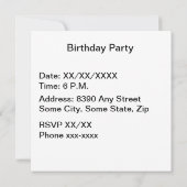 ハッピーバースデーブルー水玉模様文字イエローバックグラッド 招待状 (裏面)