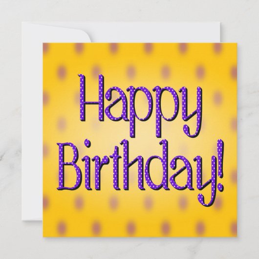 ハッピーバースデーブルー水玉模様文字イエローバックグラッド 招待状 (正面)