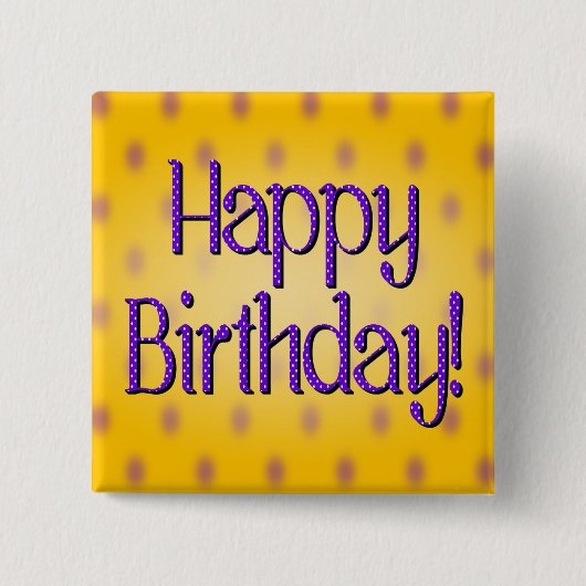 ハッピーバースデーブルー水玉模様文字イエローバックグラッド 缶バッジ (正面)