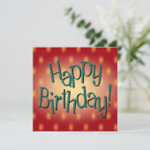 ハッピーバースデーブルー水玉模様文字レッド背景 招待状 (スタンド正面)