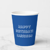 ハッピーバースデーブルー白名前をカスタムする番号 紙コップ (正面)