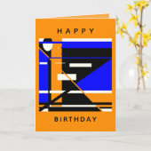 ハッピーバースデーブルー白黒オレンジMCMルック カード (黄色い花)