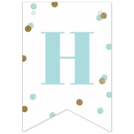 ハッピーバースデーブルー金ゴールド紙吹雪第1誕生日 バンティングフラッグ