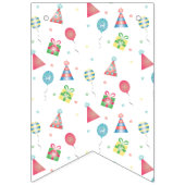 ハッピーバースデーブルー風船ハットパターカラフルン バンティングフラッグ (第1の旗)