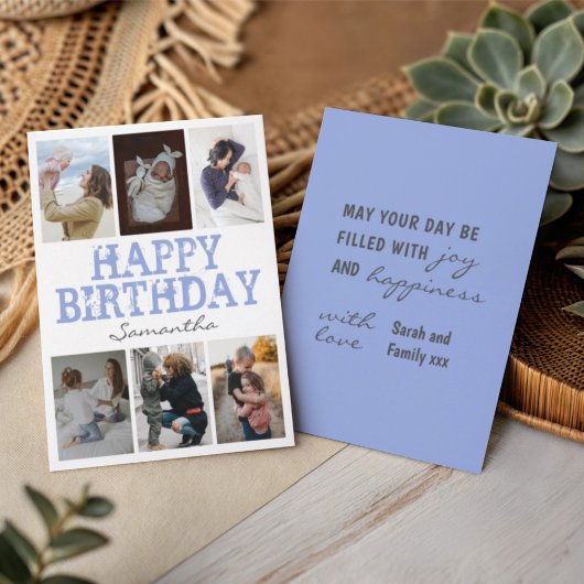 ハッピーバースデーブルー6フォトコラージグリーティングカード
