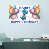 ハッピーバースデーブルーTレックスバナー 横断幕 (トレードショー)