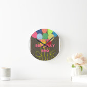 ハッピーバースデーブロアートプリント ラウンド壁時計 (ホーム)