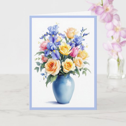 ハッピーバースデーブーケ・オブ・ダフォジルバラ&チューリップ カード (蘭)