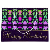 ハッピーバースデープラムパープルパターン（の模様が）ある抱き枕 ラージペーパーバッグ (正面)