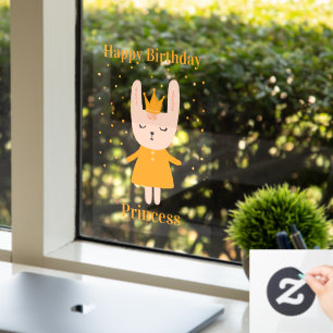 ハッピーバースデープリンセスバニーデザインウインドウロック ウィンドウサイン