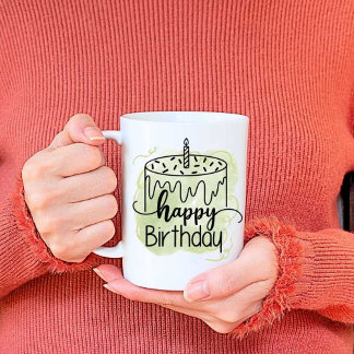ハッピーバースデープリントモダンホワイトマグ コーヒーマグカップ