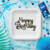 ハッピーバースデープレートブラックアンドタン ペーパープレート (パーティー)