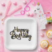 ハッピーバースデープレートブラックアンドタン ペーパープレート (パーティー)