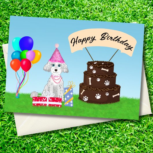 ハッピーバースデープードルお誕生日ケーキ カード