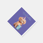 ハッピーバースデープードルとパーティーハット&ビディーケーキ スタンダードカクテルナプキン (角)