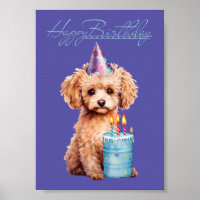 ハッピーバースデープードルとパーティーハット&ビディーケーキ