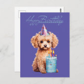 ハッピーバースデープードルとパーティーハット&ビディーケーキ ポストカード (正面/裏面)