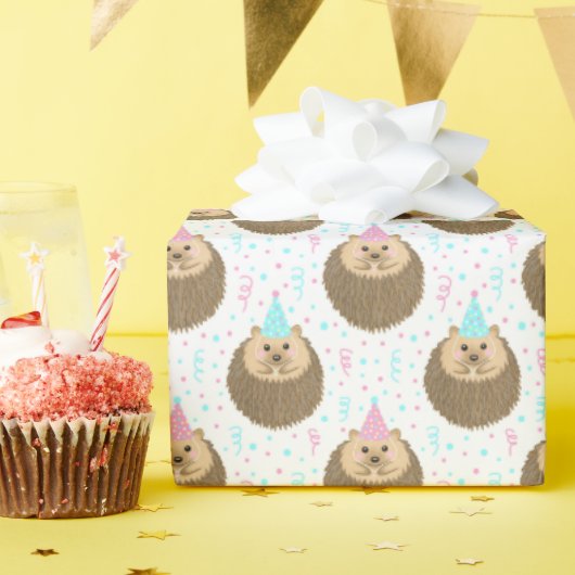 ハッピーバースデーヘッジホッグ柄 ラッピングペーパー (誕生日パーティー)