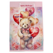 ハッピーバースデーベアの名前と年齢 ミディアムペーパーバッグ (裏面)
