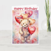 ハッピーバースデーベアアドガールズネーム&エイジ カード (正面)