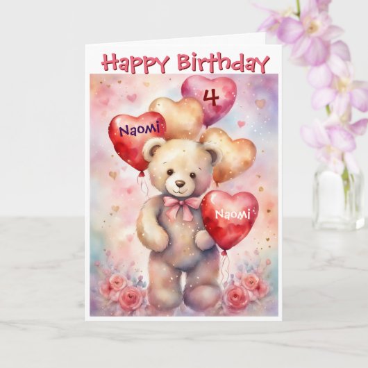ハッピーバースデーベアアドガールズネーム&エイジ カード (蘭)