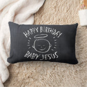 ハッピーバースデーベビーイエズスおもしろいクリスマスクリスチャン ランバークッション (ブランケット)