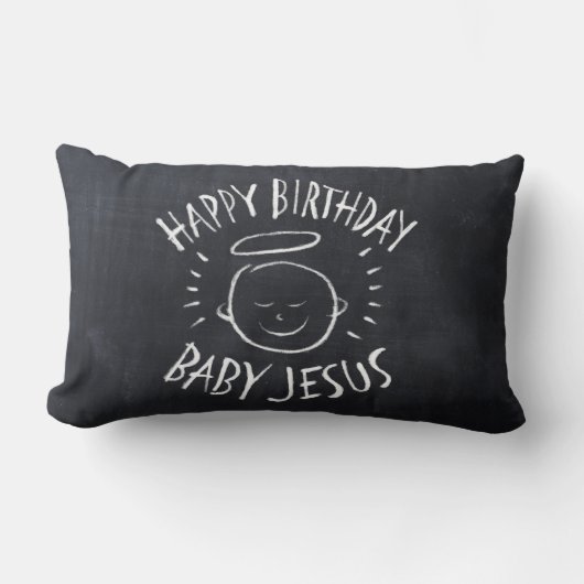 ハッピーバースデーベビーイエズスおもしろいクリスマスクリスチャン ランバークッション (正面)