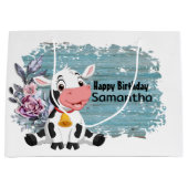 ハッピーバースデーベビーカウブルー素朴ラージ抱き枕 ラージペーパーバッグ (正面)