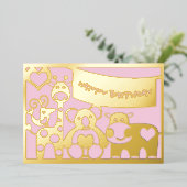 ハッピーバースデーベビーガール動物の金箔 箔シーズンカード (立ち正面)