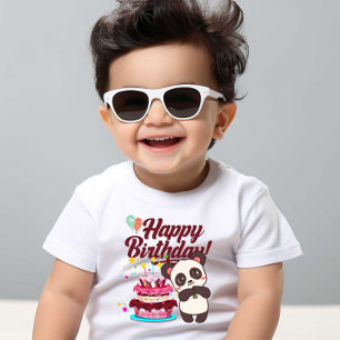 ハッピーバースデーベビーキッズホワイトTシャツ ベビーTシャツ