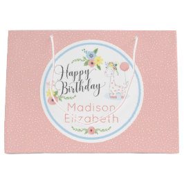 ハッピーバースデーベビーキリンフローラカーフカスタム ラージペーパーバッグ