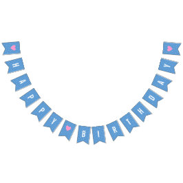 ハッピーバースデーベビーブルーホワイト水玉模様 バンティングフラッグ