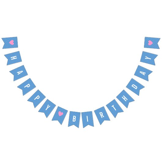 ハッピーバースデーベビーブルーホワイト水玉模様 バンティングフラッグ (全)