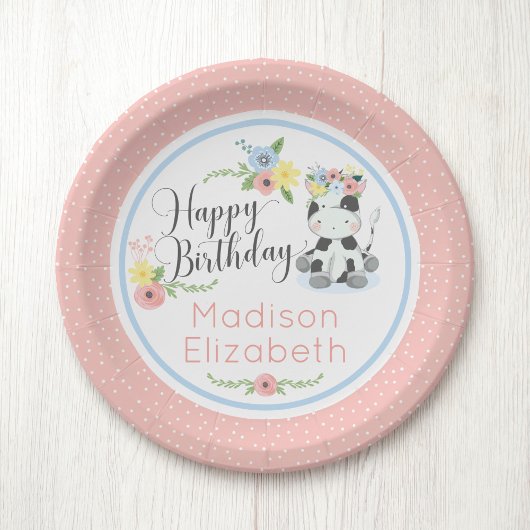ハッピーバースデーベビー牛フローラ1st誕生日パーティー ペーパープレート
