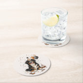 ハッピーバースデーベルネーズマウンテンドッグ ラウンドペーパーコースター (インサイチュ)