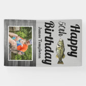 ハッピーバースデーベース魚釣り写真名父 横断幕 (横)