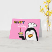 ハッピーバースデーペンギンカップケーキ カード (黄色い花)