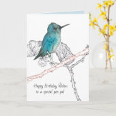 ハッピーバースデーペンパルハミングバードインツリー カード (黄色い花)