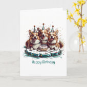 ハッピーバースデーペンブロークウェルシュコーギードッグ カード (黄色い花)