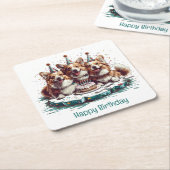 ハッピーバースデーペンブロークウェルシュコーギードッグ スクエアペーパーコースター (アングル)