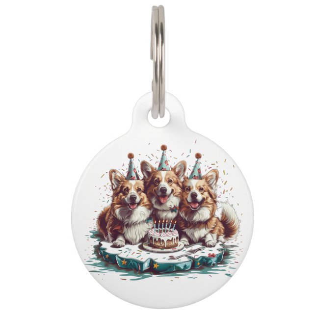 ハッピーバースデーペンブロークウェルシュコーギードッグ ペット　ネームタグ (正面)