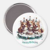 ハッピーバースデーペンブロークウェルシュコーギードッグ マグネット (正面/裏面)