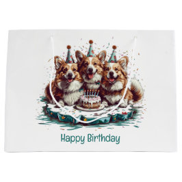 ハッピーバースデーペンブロークウェルシュコーギードッグ ラージペーパーバッグ