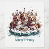 ハッピーバースデーペンブロークウェルシュコーギードッグ ワインラベル (シングルラベル)