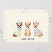 ハッピーバースデーペンブロークウェルシュコーギードッグ 招待状 (正面/裏面)