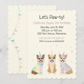 ハッピーバースデーペンブロークウェルシュコーギードッグ 招待状 (正面/裏面)