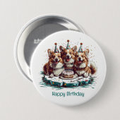 ハッピーバースデーペンブロークウェルシュコーギードッグ 缶バッジ (正面&裏面)