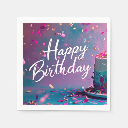 ハッピーバースデーペーパーナプキン スタンダードカクテルナプキン (正面)